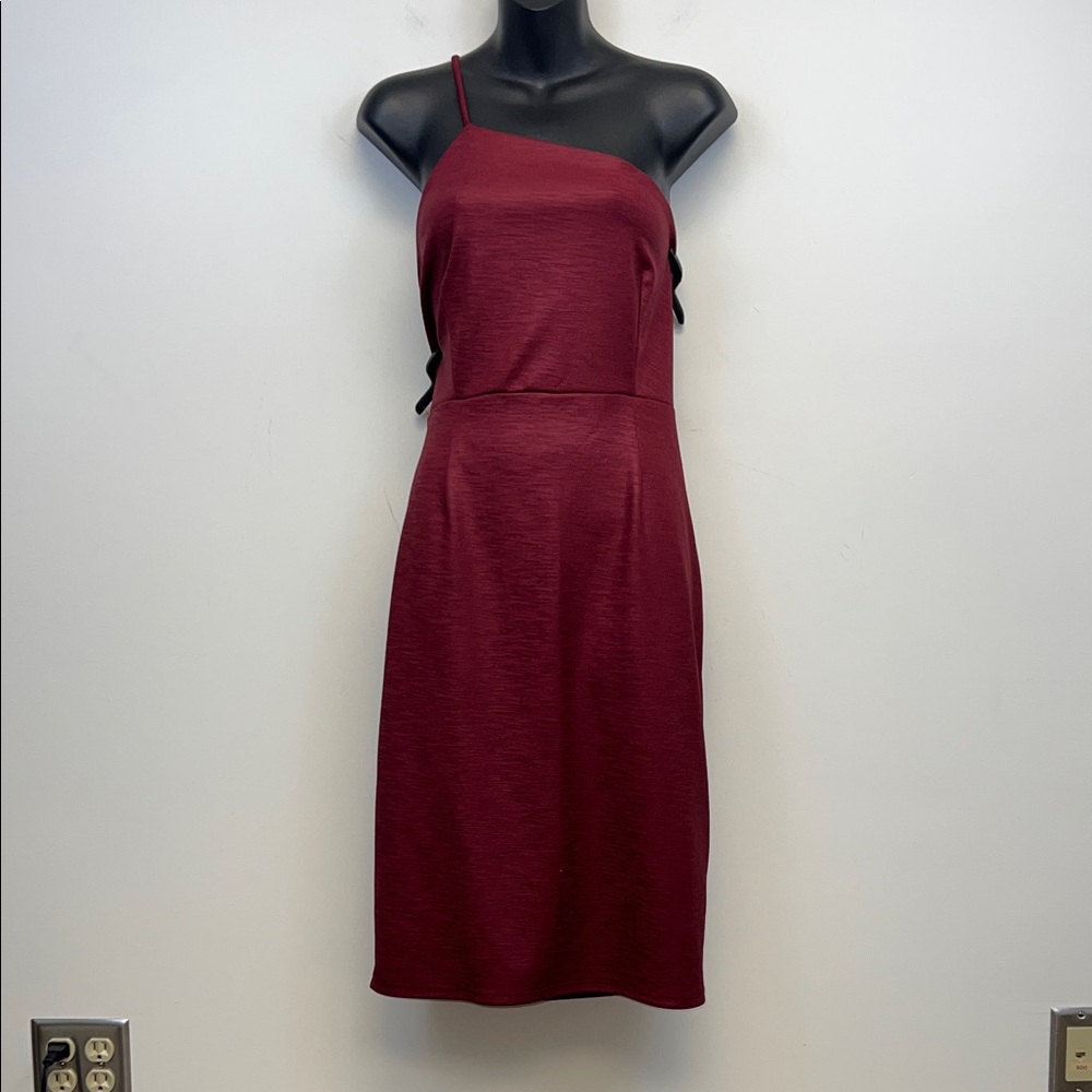 Charlotte Russe Deep Red One shoulder halter spaghetti strap Midi Dress Size XL
